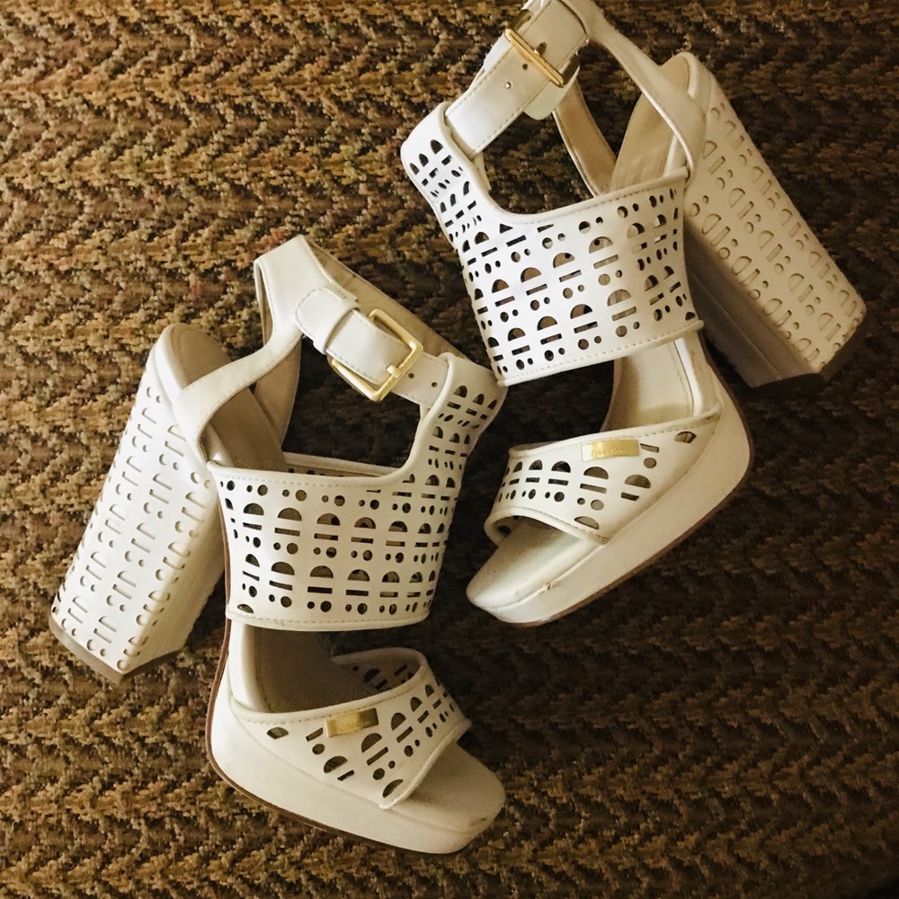 Calvin Klein Chunky White Cutout Heels